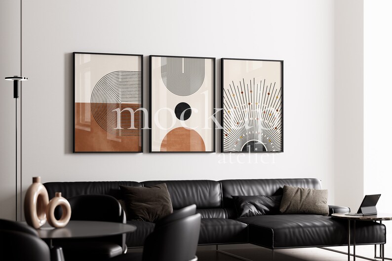 3 Black Frames Mockup with Glass Reflection On/Off, Home Interior Mockup, Thin Frame Set Mockup, 5x7 Frames Mockup, Digital Download, 705