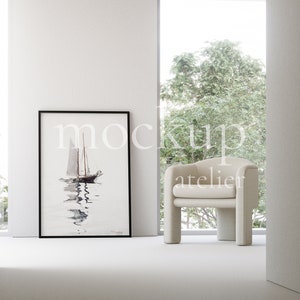 Big Single Black Frame Mockup, Minimalist Interior Mockup Scene, Bright Room Mockup, 5x7 Frame Mockup, Neutral Light Mockup, Dgital Download