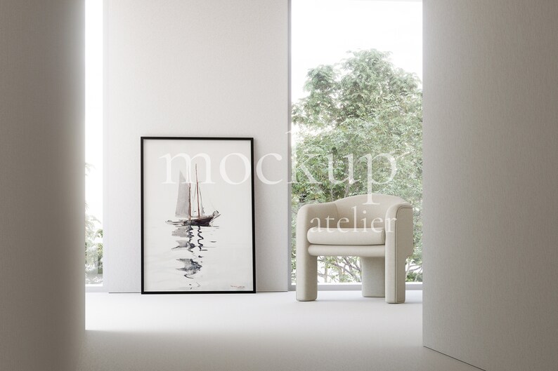 Big Single Black Frame Mockup, Minimalist Interior Mockup Scene, Bright Room Mockup, 5x7 Frame Mockup, Neutral Light Mockup, Dgital Download