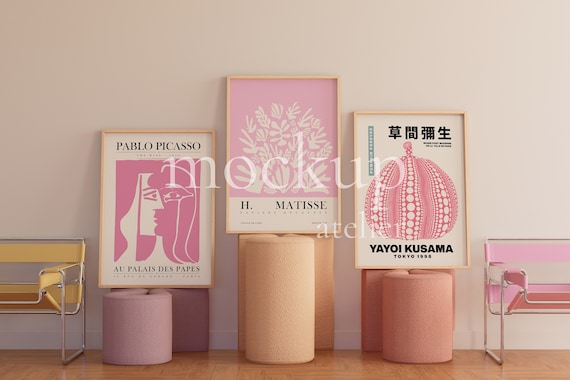 Retro Colorful Interior Wood Frame Mockup, 3 Frames Mockup, Preppy Wall Decor Mockup, Nursery Poster Mockup, A1 Frame Mockup, Digital Psd