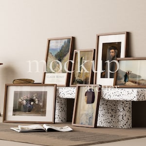 6 Wood Frames Mockup, Set of 6 Poster Mockup, Vintage Interior Wall Art Mockup, Boho Frame Mockup, Walnut Frame Mockup, Photo Frame Mockup