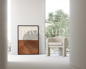 Big Single Black Frame Mockup, Minimalist Interior Mockup Scene, Bright Room Mockup, 5x7 Frame Mockup, Neutral Light Mockup, Dgital Download