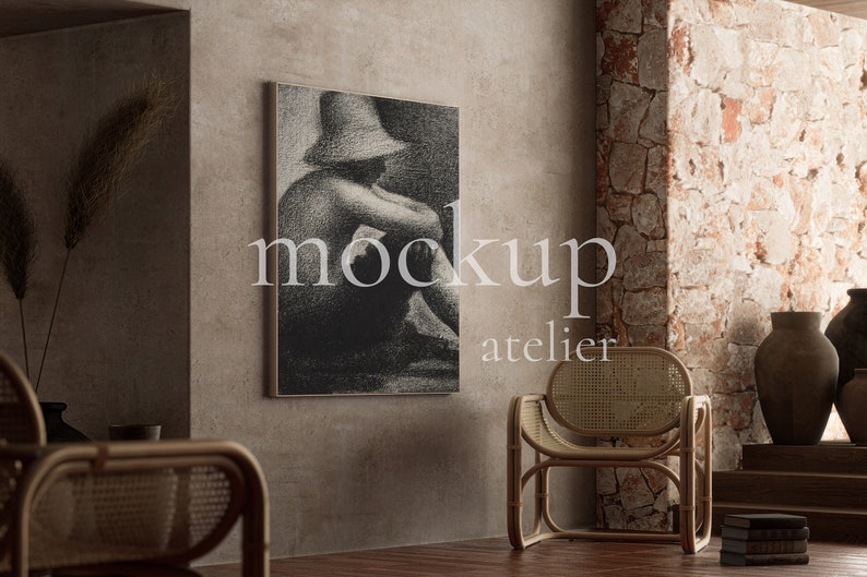 Boho Moody Interior Mockup, Japandi Home Decor Mockup, Canvas Frame Mockup, 5x7 Frame Mockup, Wabi Sabi Artwork Display, Instant Download