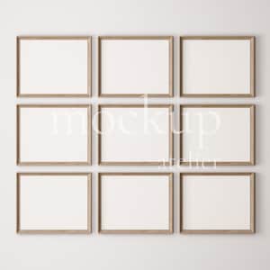 Maqueta de 9 marcos antiguos horizontales, maqueta de marco rústico antiguo, maqueta de arte de pared vintage, descarga de maqueta, maqueta de marco de madera clara de 16 x 20, 151