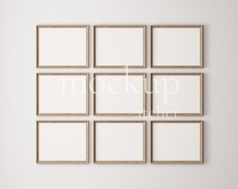 9 Horizontal Antique Frames Mockup, Old Rustic Frame Mockup, Vintage Wall Art Mockup, Mockup Download, 16x20 Light Wood Frame Mockup, 151