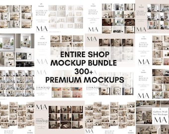 Mockup-bundel voor volledige winkellijst, bundel voor de hele winkel, mock-ups met houten lijst, mock-up posterset, bundels levenslange mock-up, mock-ups met kunst aan de muur