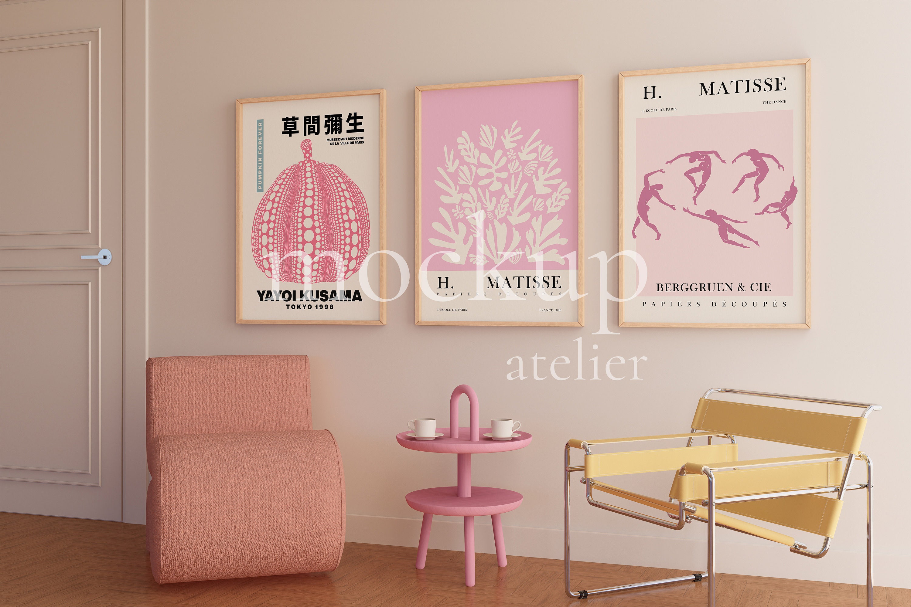 3 Frames Interior Mockup, Retro Preppy Poster Set Mockup, Modern Wall ...