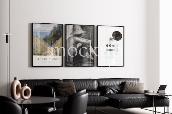 3 Black Frames Mockup with Glass Reflection On/Off, Home Interior Mockup, Thin Frame Set Mockup, 5x7 Frames Mockup, Digital Download, 705