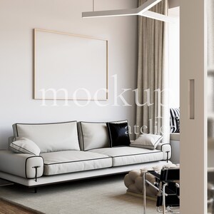Modern Artistic Interior Horizontal Frame Mockup, Big Wood A0 Landscape Wall Art Mockup, Natural Light Apartment Mockup, Home Decor Mockup