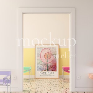 Preppy Interior A0 Wood Frame Mockup, Retro Modern Wall Art Mockup, Realistic Poster Shop Mockup, Warm Yellow Color Room Mockup, 4004