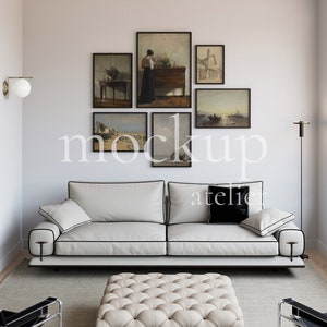 Chic Home Wall Art Black Frame Mockup, Set of 6 Frame Mockup, Stylish Interior Frame Set Mockup, Modern Apartment Digital Wall Frame Mockup
