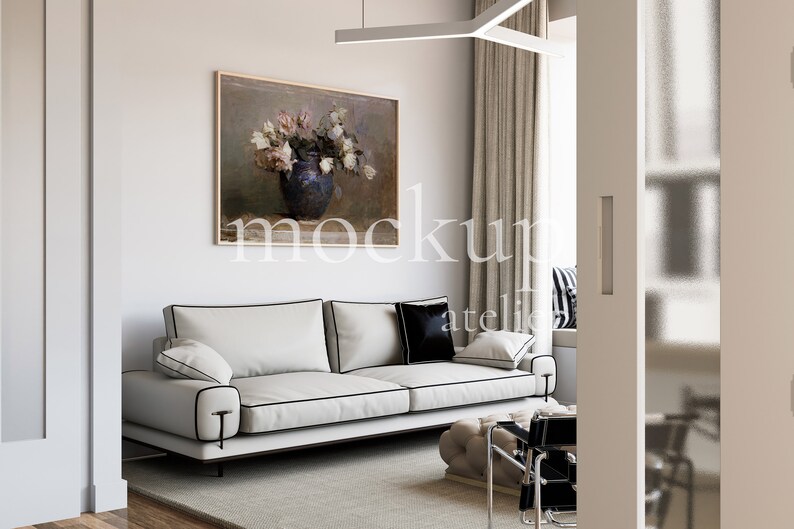 Modern Artistic Interior Horizontal Frame Mockup, Big Wood A0 Landscape Wall Art Mockup, Natural Light Apartment Mockup, Home Decor Mockup