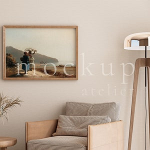 Single Wood Walnut Frame Mockup, Interior Wall Frame Mockup, Vintage Frame Mockup, Poster Mockup, Artwork Display, Retro Wall Mockup