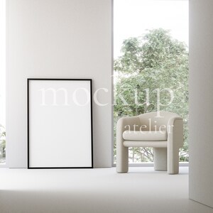 Big Single Black Frame Mockup, Minimalist Interior Mockup Scene, Bright Room Mockup, 5x7 Frame Mockup, Neutral Light Mockup, Dgital Download