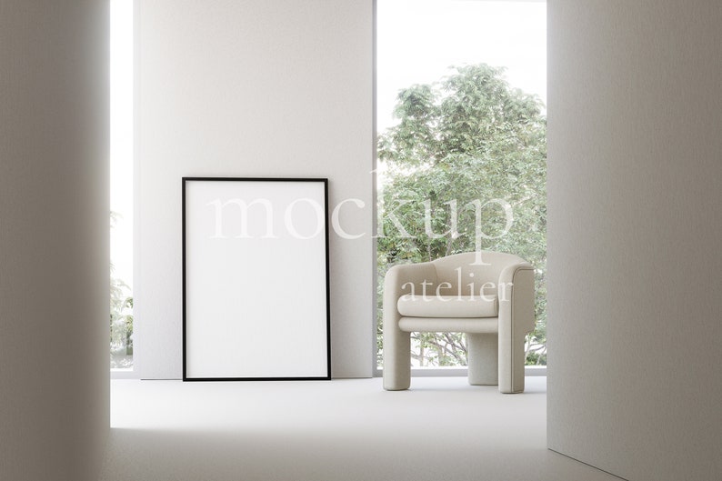 Big Single Black Frame Mockup, Minimalist Interior Mockup Scene, Bright Room Mockup, 5x7 Frame Mockup, Neutral Light Mockup, Dgital Download