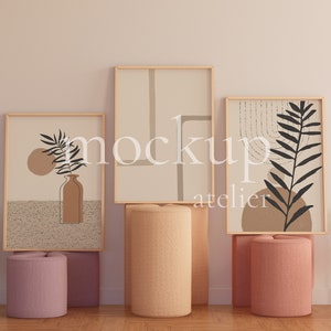 Retro Colorful Interior Wood Frame Mockup, 3 Frames Mockup, Preppy Wall Decor Mockup, Nursery Poster Mockup, A1 Frame Mockup, Digital Psd