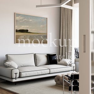 Modern Artistic Interior Horizontal Frame Mockup, Big Wood A0 Landscape Wall Art Mockup, Natural Light Apartment Mockup, Home Decor Mockup