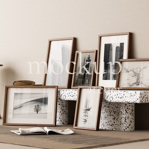 6 Wood Frames Mockup, Set of 6 Poster Mockup, Vintage Interior Wall Art Mockup, Boho Frame Mockup, Walnut Frame Mockup, Photo Frame Mockup