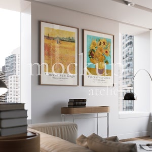 2 Pieces of A1 Wood Frame Mockup, Set of 2 Wall Art Mockup, Realistic Interior Minimalist Frame Design Mockup, Digital Psd Art Print Display