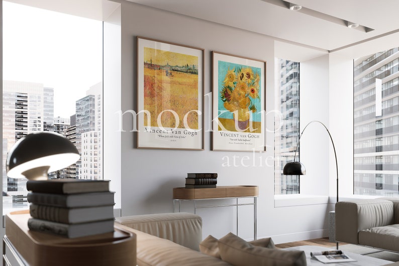 2 Pieces of A1 Wood Frame Mockup, Set of 2 Wall Art Mockup, Realistic Interior Minimalist Frame Design Mockup, Digital Psd Art Print Display