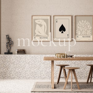 Set of 3 Prints Mockup, 3 Iso Wood Frames Mockup, Vintage Frame Mockup, Retro Interior Mockup, Digital Download, Mockup for Art Prints