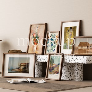 6 Wood Frames Mockup, Set of 6 Poster Mockup, Vintage Interior Wall Art Mockup, Boho Frame Mockup, Walnut Frame Mockup, Photo Frame Mockup