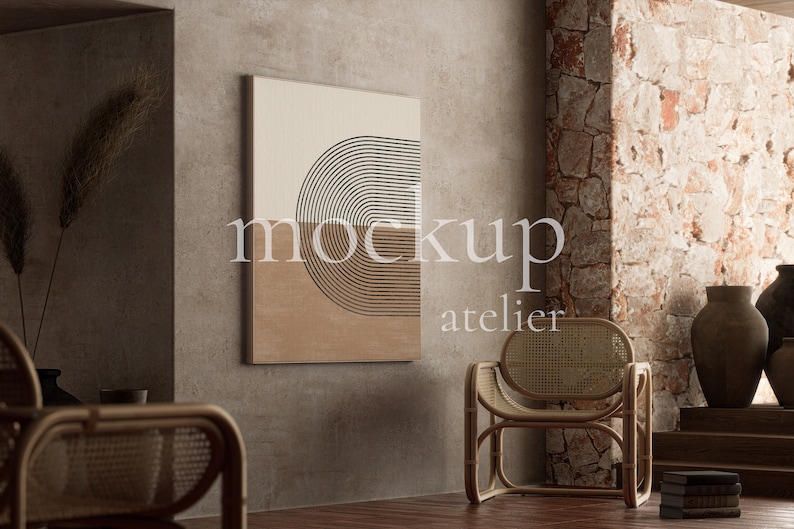 Boho Moody Interior Mockup, Japandi Home Decor Mockup, Canvas Frame Mockup, 5x7 Frame Mockup, Wabi Sabi Artwork Display, Instant Download