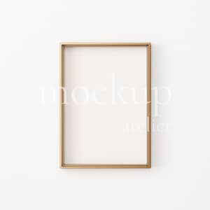 5x7 Ratio A4 Single Gold Frame Mockup, Vintage Metal Frame Mockup, Minimalist White Wall Mockup, Shiny Brass Frame Mockup, Instant Download