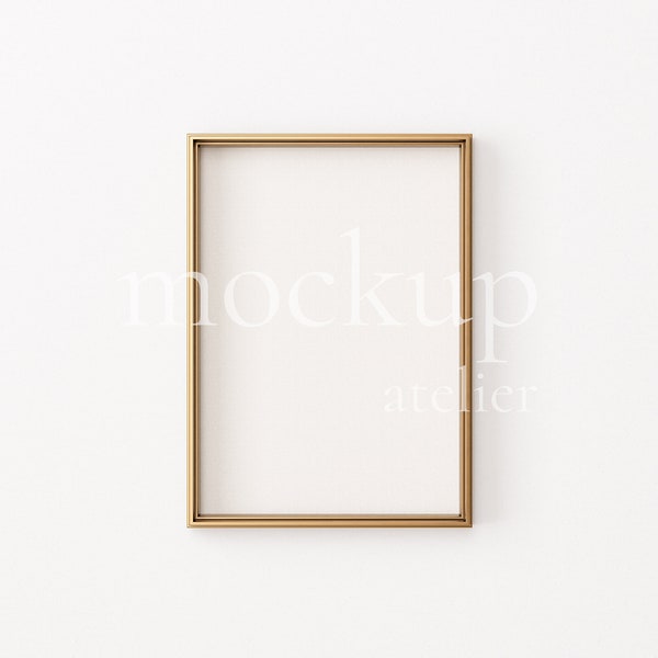 5x7 Ratio A4 Single Gold Frame Mockup, Vintage Metal Frame Mockup, Minimalist White Wall Mockup, Shiny Brass Frame Mockup, Instant Download