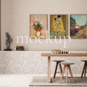 Set of 3 Prints Mockup, 3 Iso Wood Frames Mockup, Vintage Frame Mockup, Retro Interior Mockup, Digital Download, Mockup for Art Prints