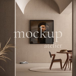 Mockup zwart vierkant frame, mockup modern interieur, mockup muurkunst, weergave digitale kunstwerken, vintage frame-mockup, mock-up dun frame