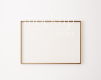 Gouden lijstmodel, 50 x 70 lijstmodel, 5 x 7 verhouding metalen lijstmodel, kunstwerkweergave, witte muur interieurmodel, lijstmodel, 168