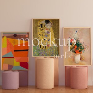 Retro Colorful Interior Wood Frame Mockup, 3 Frames Mockup, Preppy Wall Decor Mockup, Nursery Poster Mockup, A1 Frame Mockup, Digital Psd