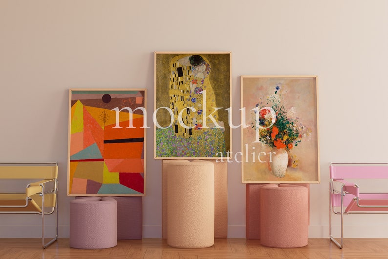 Retro Colorful Interior Wood Frame Mockup, 3 Frames Mockup, Preppy Wall Decor Mockup, Nursery Poster Mockup, A1 Frame Mockup, Digital Psd