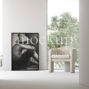 Big Single Black Frame Mockup, Minimalist Interior Mockup Scene, Bright Room Mockup, 5x7 Frame Mockup, Neutral Light Mockup, Dgital Download