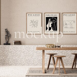 Set of 3 Prints Mockup, 3 Iso Wood Frames Mockup, Vintage Frame Mockup, Retro Interior Mockup, Digital Download, Mockup for Art Prints