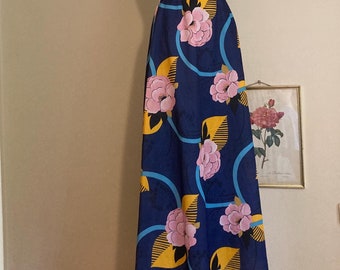 Vintage 70s Hippie Maxi Skirt | Floral Groovy Flower Child Skirt | Floor Length in Blue Pink Yellow | Abstract Floral | DE34-36 S/M US4-6