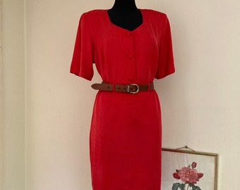 Ensemble de jupes vintage années 80 en cupro/viscose par NP+ Collection | Fabriqué en Finlande | élégante chemise rouge à manches courtes et jupe crayon | Pour DE42-44 L/XL