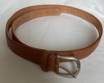 Vintage Brown Leather Belt | Embossed Braided Pattern | Tag Size 120 cm
