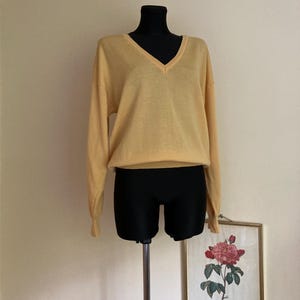 Vintage 70s Wool Pullover by Brica | Fabrication Suisse Made in Switzerland | Macaroon Yellow | V Neck Sweater | Italian size 52 XL