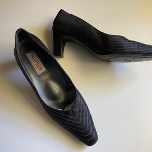 Vintage Classic Pumps by Valleverde | Made in Italy | Rounded Toe | Black Genuine Leather/Textile | Cushioned Insole | Eur 39.5 US 9 UK 7