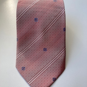 Vintage 100% Seidenkrawatte | Engbers | Geometrisches Diagonal Gestreiftes Muster in Altrosa Blaugrau