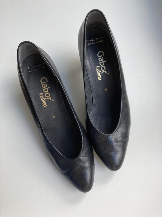 Vintage Kitten Heel Pumps in Black Leather by Gabor Fashion Etsy