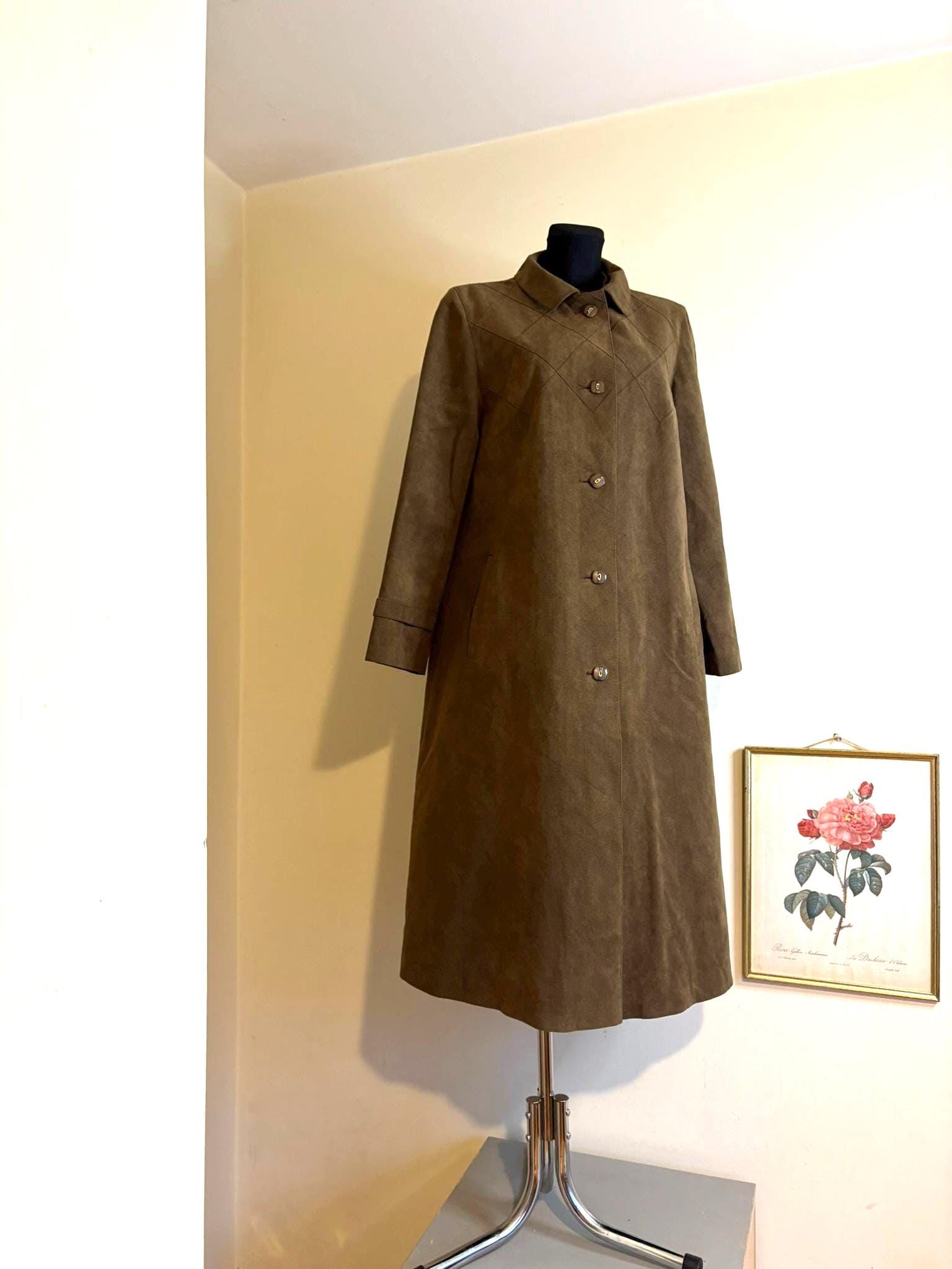 Vintage 60s–70s Alcantara Vegan Suede Coat | Dusty Brown A-line