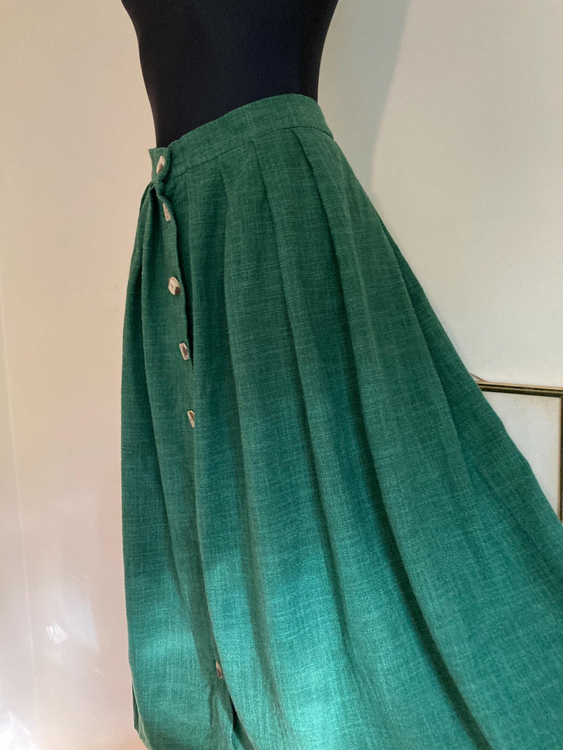 Vintage Dirndl Linen Blend Skirt in Forest Green | Trachten