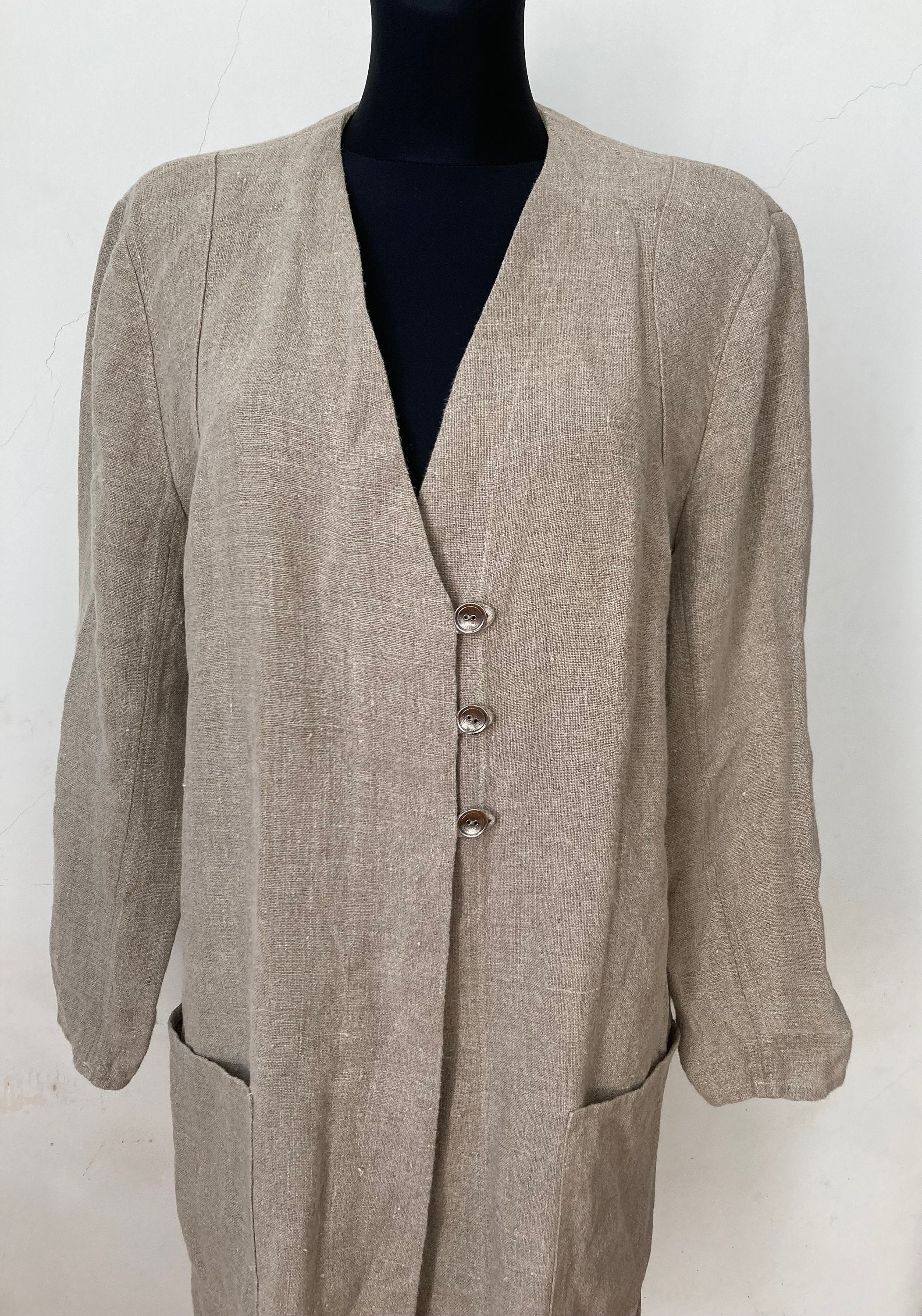 Vintage Linen Long Jacket Coat by Designer Britta De Bruin
