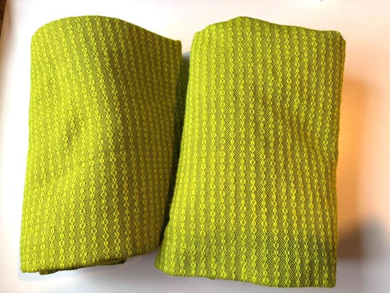 Vintage 1960s Pear Green Woven Curtains | Mid-Century Acrylic Panels | Textured Night Curtains | Adjustable Top | Pair