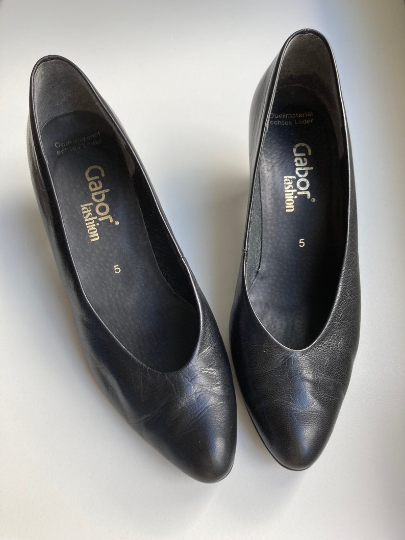 Vintage Kitten Heel Pumps in Black Leather by Gabor Fashion - Etsy