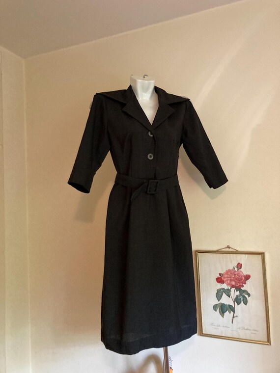Vintage 50s-60s Wool Dress by Edstams Graphite Grey Collared 