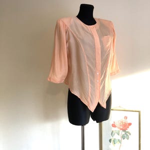 Vintage Pure Silk Blouse by Jessica from C&A | Gentle Peach Pink Color | Semi-Sheer Fabric| Summer Tie Waist Blouse | Vtg size 40 Fit M-L-XL